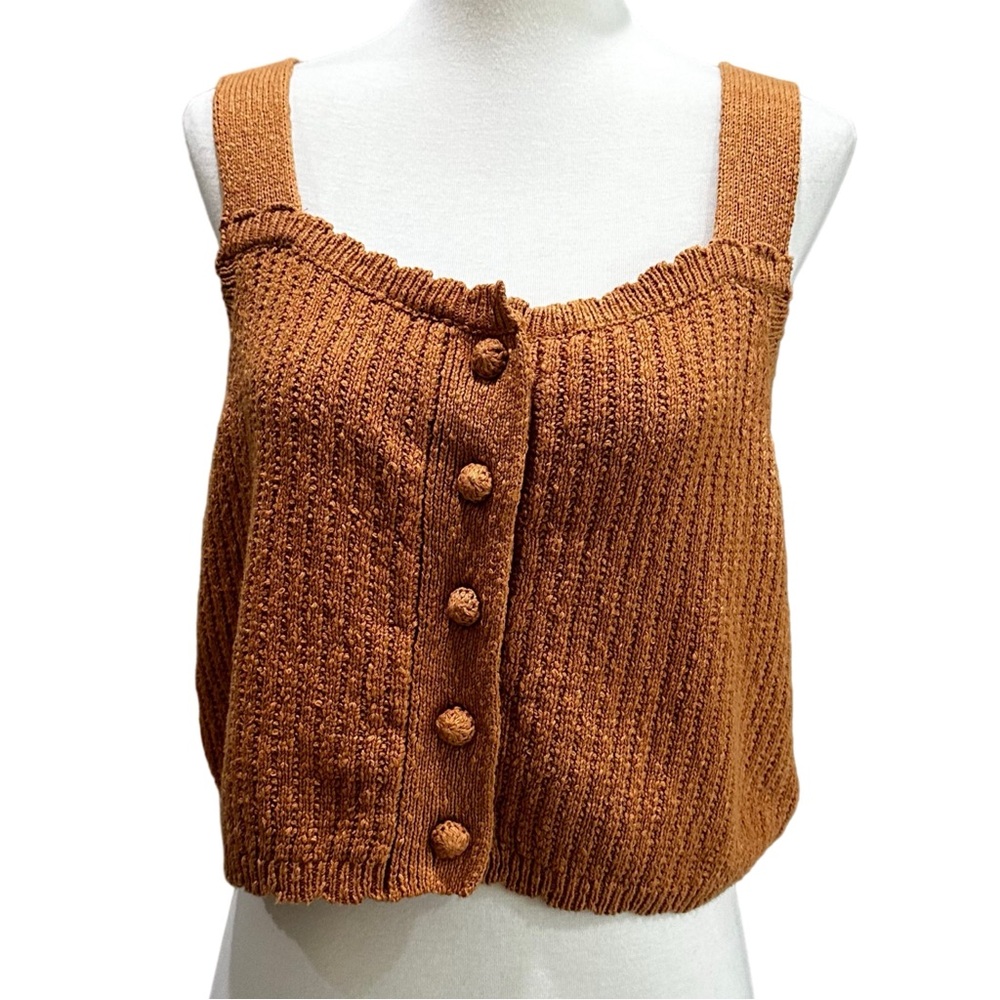 Weekend Nordstrom Brown Knit Cropped Tank Top Women’s Blouse NWT Crochet Sweater